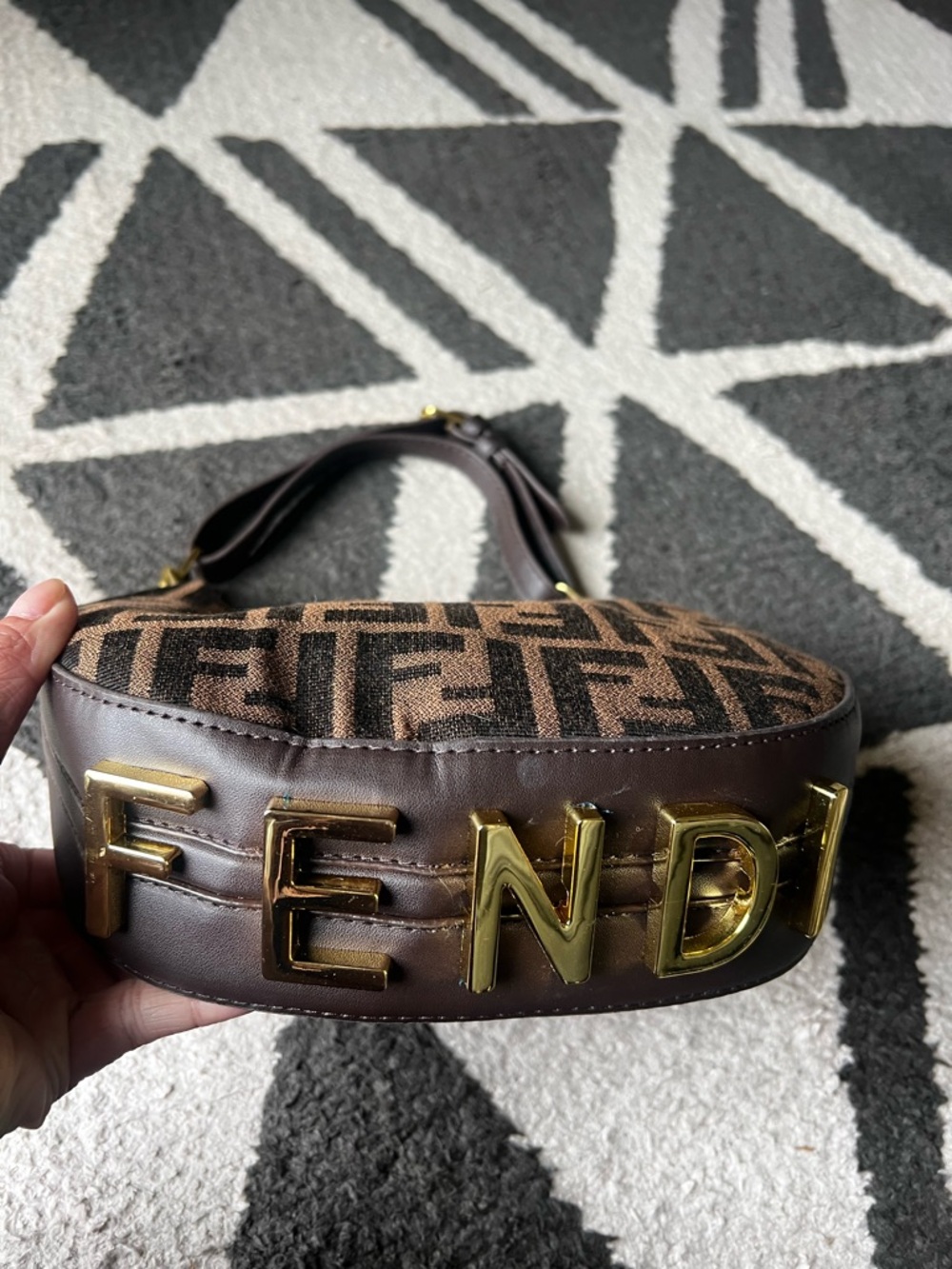 Fendi Brown and Black FF Logo Mini Shoulder Bag with Gold Hardware
